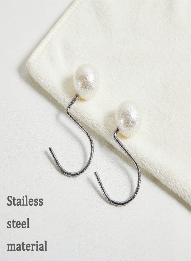 Estmy Elegant Pearl Decorative Shower Curtain Hooks Rings 12PCS, Ivory Artifical Pearl and Rustproof Metal Unique Cute Shower Hooks for Country Farmhouse Shabby Chic Shower Curtain Bathroom Decor - Image 3