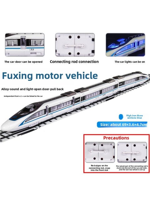 [Magnetic Connecting Rod] Alloy Fuxing High-speed Railway Train Toy Model EMU Harmony Power Sound And Light-Color:Blue Three-section Flat Box