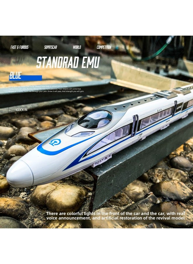 [Magnetic Connecting Rod] Alloy Fuxing High-speed Railway Train Toy Model EMU Harmony Power Sound And Light-Color:Blue Three-section Flat Box