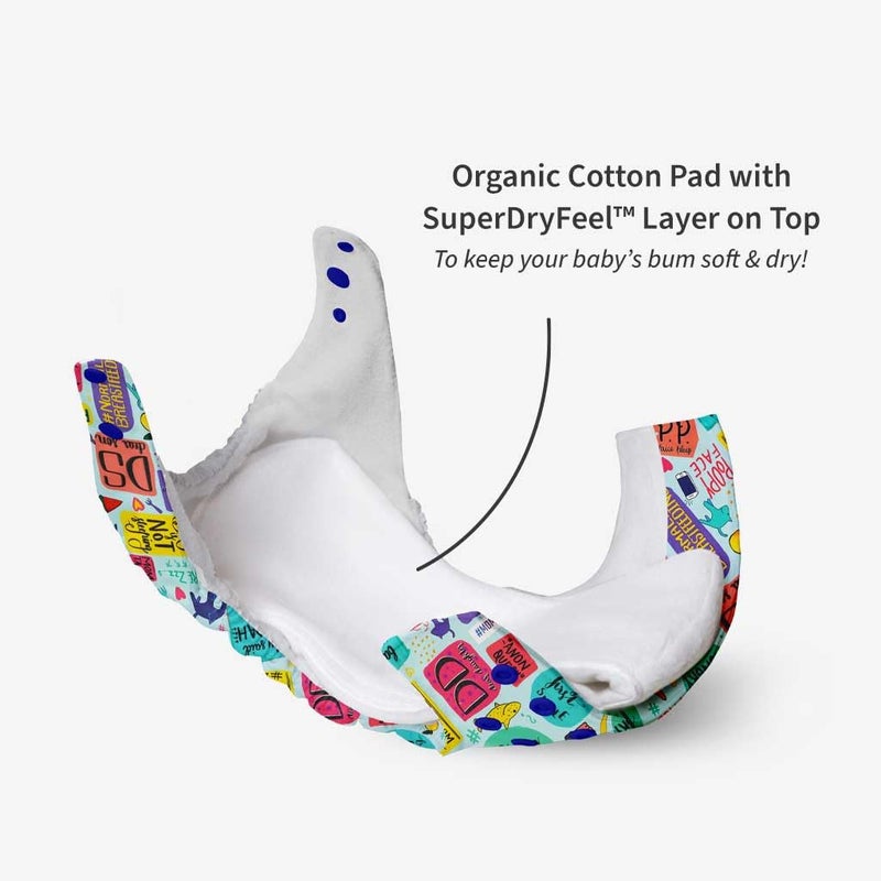Superbottoms NEW UNO Freesize Cloth Diaper Set of 3| Cloth diaper for babies 3M to 3Y | Washable & Reusable cloth diaper | Comes with cloth diaper insert | 3 Diaper and 3 Organic cotton Soaker Option-cd21 - Image 4