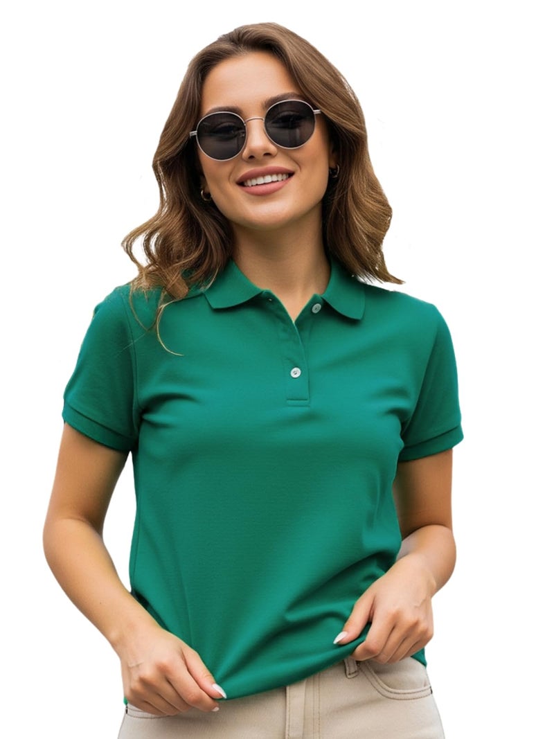 JUNEBERRY® Pure Cotton Regular Fit Plain Solid Classic Polo Collar Half Sleeve T-Shirt for Women (Polo_JB_G117_L) - Image 1