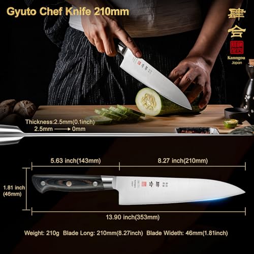 kanngou 8.27 Inch Japanese Chef Knife Kitchen Knife, Japan AUS-8 Alloy Steel Gyuto Knife with Full-Tang Pakkawood Handle, Chef's Knives with Premium Gift Box (Classic Series) - Image 3