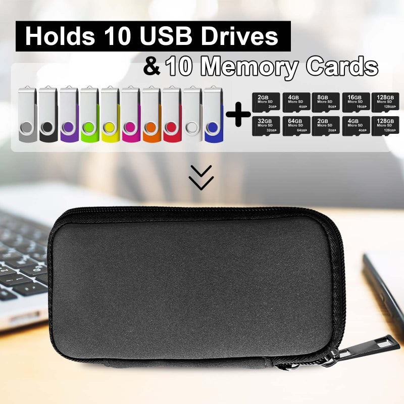 JBOS USB Flash Drive Case with 10 USB Drive Slots and 10 Memory Card Slots Storage Organizer Case Holder for Thumb Drives Jump Drives SD Cards with Zipper Bag Black - Image 3