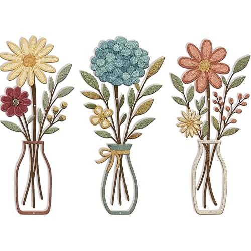 CarryWise 3 Piece Metal Flower Wall Art for Bedroom Living Room Rustic Farmhouse Floral Wall Decor for Bathroom Dining Room Boho Home Decorations Modern Minimalism Walls Hanging Sculptures(Yellow Blue) - Image 1