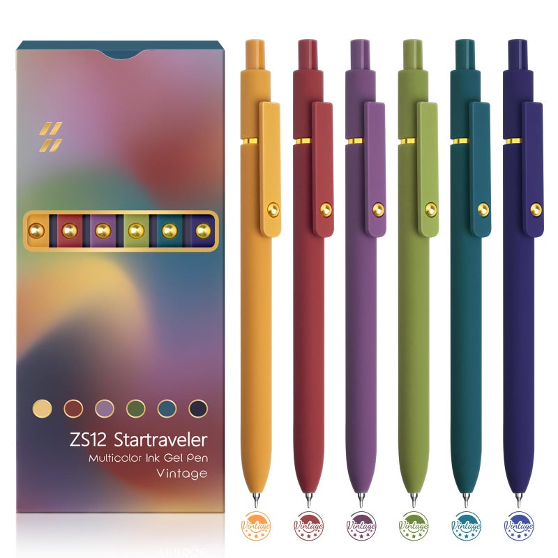 YOXMJDB 6 Pcs Color Pens for Journaling 0.5mm Fine Point Colored Gel Ink Pen, Smooth Writing Colorful Pens for Note Taking, Gift Set for Women & Men (6 Pcs Vintage Gold) - Image 1
