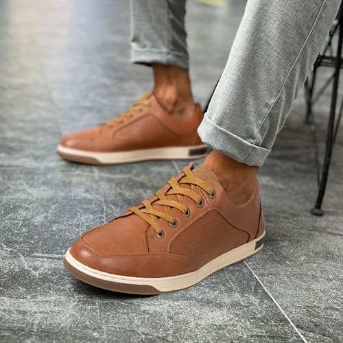 Jousen Men's Sneakers Classic Retro Casual Shoes for Men Breathable Business Dress Sneaker (A81Q07 Yellow Brown 8) - Image 2