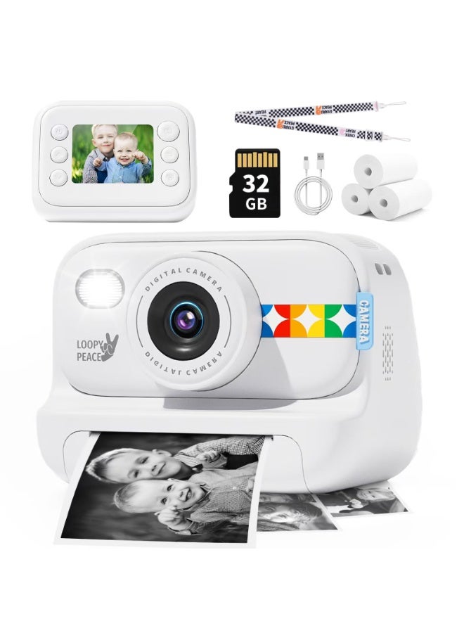 Milatech Instant Print Camera for Kids, 48MP Photos 1080P Digital Video Camera, 32GB Card White - Image 1