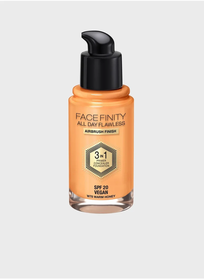 Max Factor Max Factor Facefinity All Day Flawless 3 in 1 Foundation – W78 – Warm Honey, 30ml