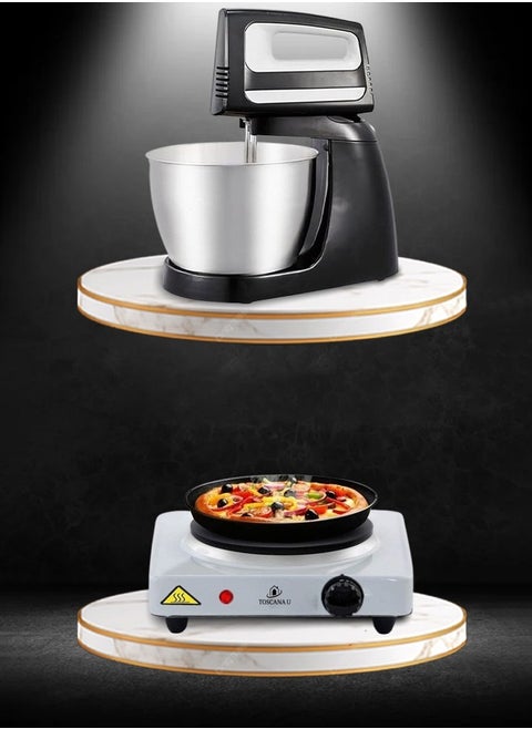 A set consisting of a 1000-watt single-burner electric stove and a 400-watt electric mixer.