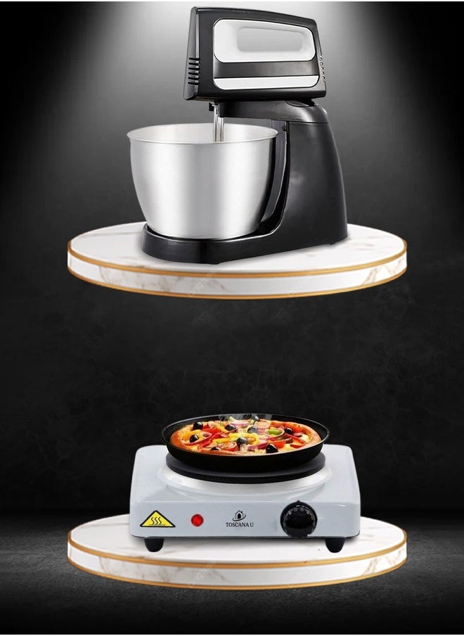 A set consisting of a 1000-watt single-burner electric stove and a 400-watt electric mixer.