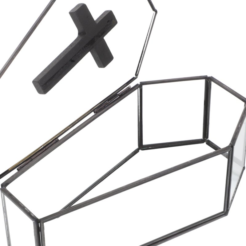 Vintage Black Glass Coffin Jewelry Box with Lid for Rings and Trinkets Display Case - Image 4