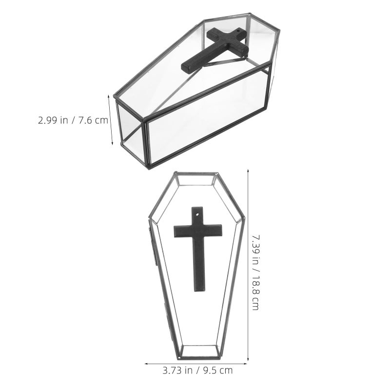 Vintage Black Glass Coffin Jewelry Box with Lid for Rings and Trinkets Display Case - Image 3