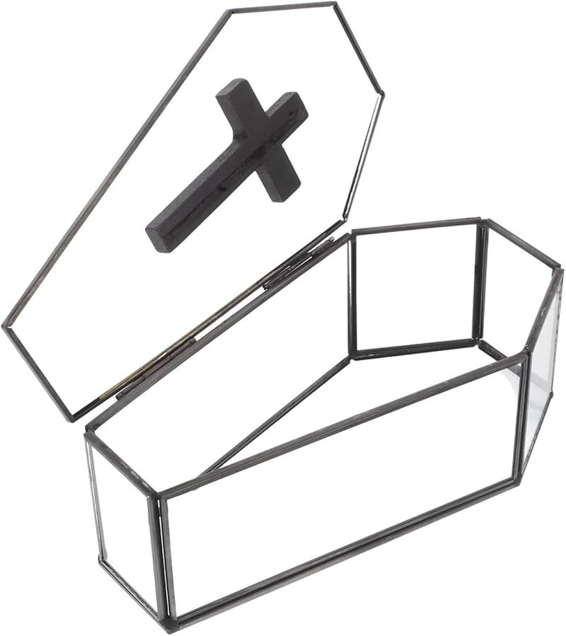 Vintage Black Glass Coffin Jewelry Box with Lid for Rings and Trinkets Display Case - Image 1
