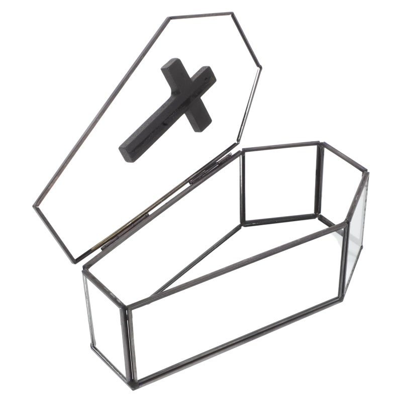 Vintage Black Glass Coffin Jewelry Box with Lid for Rings and Trinkets Display Case - Image 2
