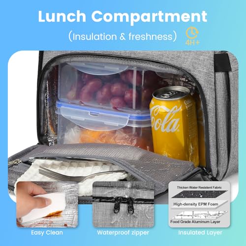 RUCYEN Lunch Backpack, Insulated Cooler Backpack Lunch Box for Men Women, 15.6 Inches RFID Blocking Laptop Backpack with USB Port for Work Travel Picnics Hiking Grey - Image 4