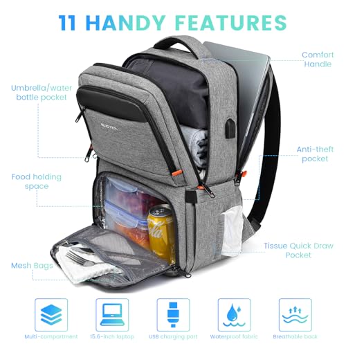 RUCYEN Lunch Backpack, Insulated Cooler Backpack Lunch Box for Men Women, 15.6 Inches RFID Blocking Laptop Backpack with USB Port for Work Travel Picnics Hiking Grey - Image 2
