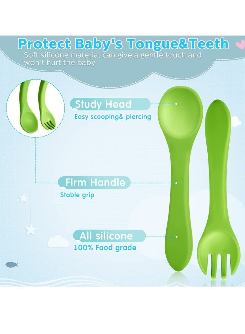 Excefore Silicone Baby Feeding Forks and Spoons Set Hot Safety First Stage Self Feeding Supplies Mini Kids Utensils for Over 6 Months Babies Boy Girl Toddlers First Foods 6 Pieces - Image 4