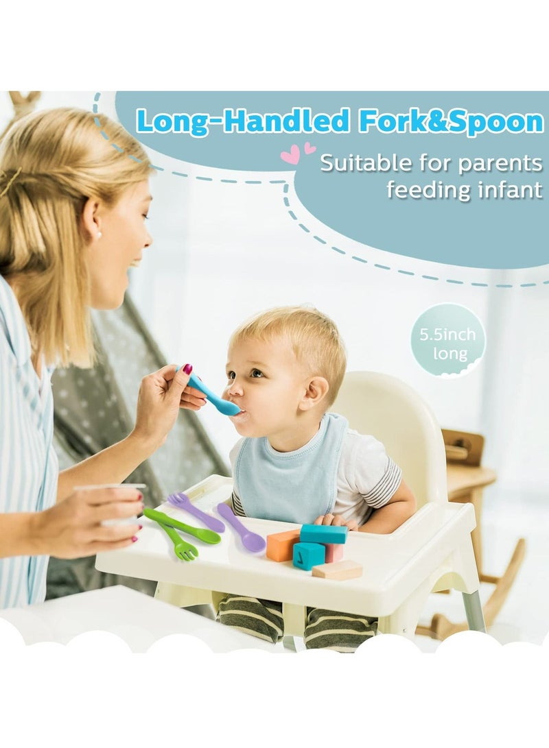 Excefore Silicone Baby Feeding Forks and Spoons Set Hot Safety First Stage Self Feeding Supplies Mini Kids Utensils for Over 6 Months Babies Boy Girl Toddlers First Foods 6 Pieces - Image 3