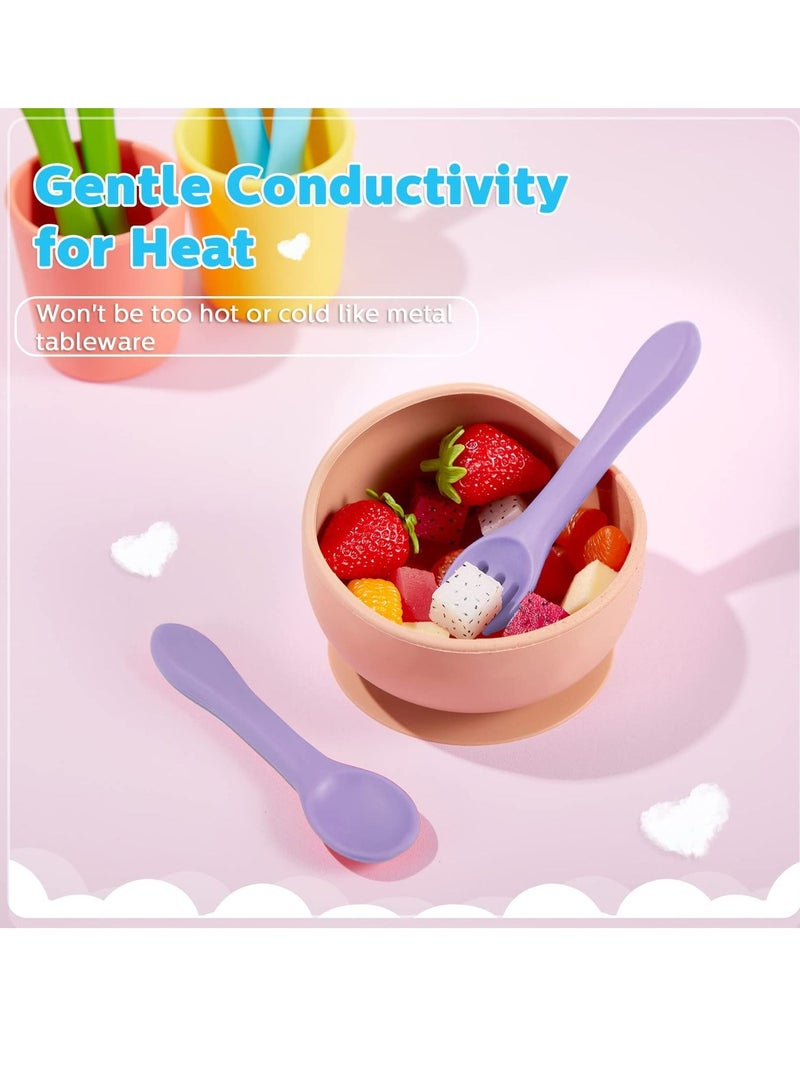 Excefore Silicone Baby Feeding Forks and Spoons Set Hot Safety First Stage Self Feeding Supplies Mini Kids Utensils for Over 6 Months Babies Boy Girl Toddlers First Foods 6 Pieces - Image 5