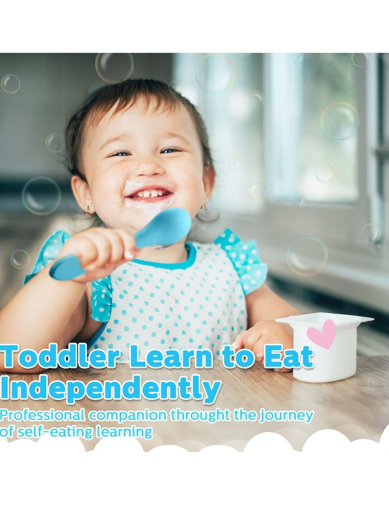 Excefore Silicone Baby Feeding Forks and Spoons Set Hot Safety First Stage Self Feeding Supplies Mini Kids Utensils for Over 6 Months Babies Boy Girl Toddlers First Foods 6 Pieces - Image 2