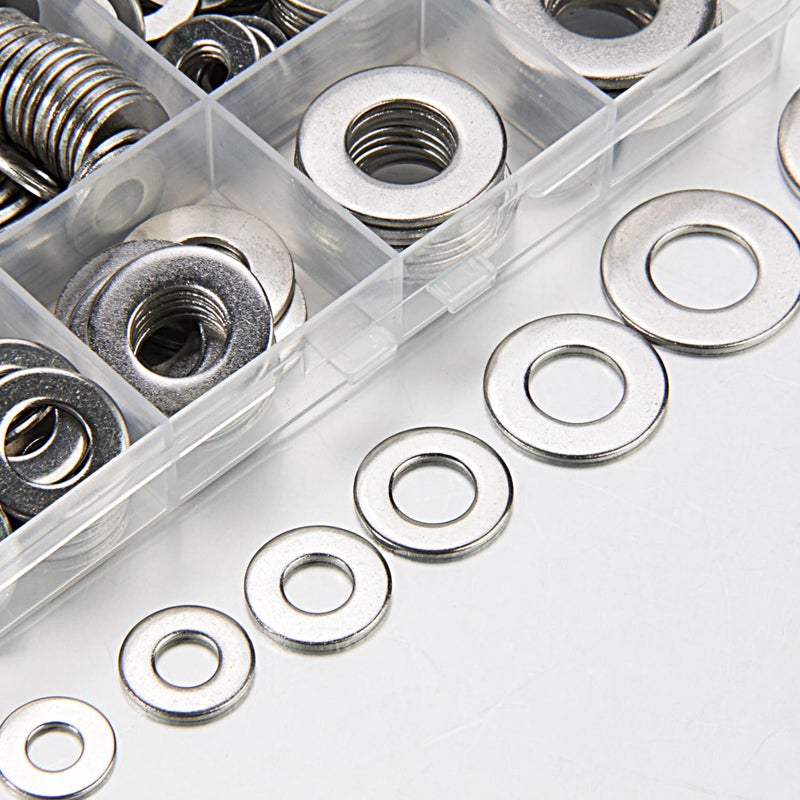 LINKUP 550 Pcs SAE Flat washers for Screws for Bolts 2# 4# 6# 8# 10# 12# 3/16'' 1/4'' 5/16'' 3/8'' 7/16'' 1/2'',(18-8) 304 Stainless Steel washers Assortment kit, ANSI/ASME B18.22.1 Metal Washers Set - Image 1