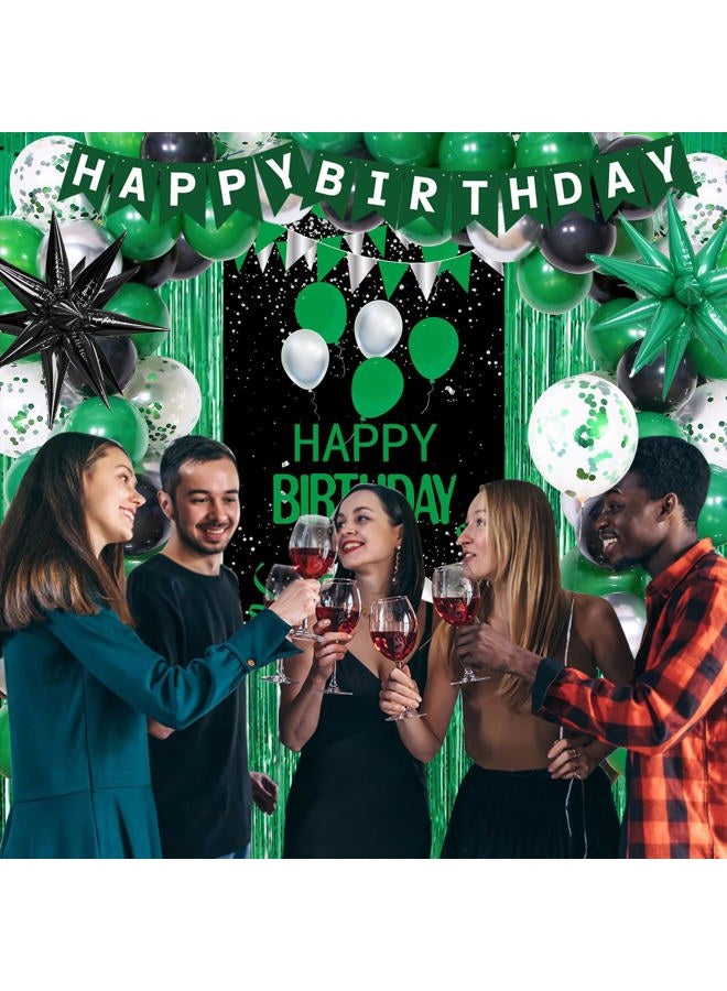 Pounira Green and Black Birthday Decorations for Men Women, Green Party Decorations Happy Birthday Decorations for Boys Happy Birthday Banner Door Decor, Tablecloth Backdrop Star Balloons Bday Party Supplies - Image 4