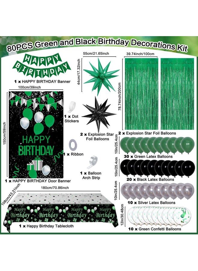 Pounira Green and Black Birthday Decorations for Men Women, Green Party Decorations Happy Birthday Decorations for Boys Happy Birthday Banner Door Decor, Tablecloth Backdrop Star Balloons Bday Party Supplies - Image 3