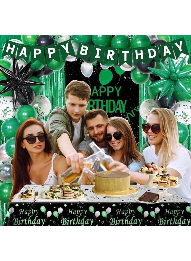Pounira Green and Black Birthday Decorations for Men Women, Green Party Decorations Happy Birthday Decorations for Boys Happy Birthday Banner Door Decor, Tablecloth Backdrop Star Balloons Bday Party Supplies - Image 2