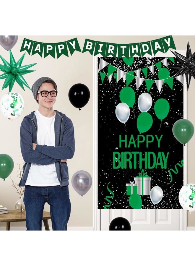Pounira Green and Black Birthday Decorations for Men Women, Green Party Decorations Happy Birthday Decorations for Boys Happy Birthday Banner Door Decor, Tablecloth Backdrop Star Balloons Bday Party Supplies - Image 5