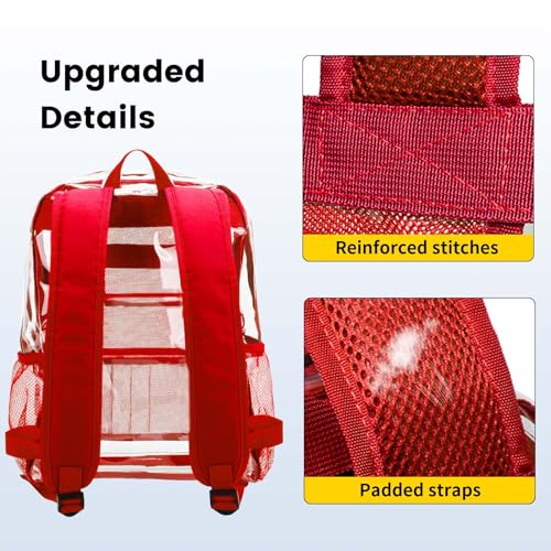 Vorspack Clear Backpack Heavy Duty PVC Transparent Backpack with Reinforced Strap Stitches & Large Capacity for College Workplace Security - Red - Image 4