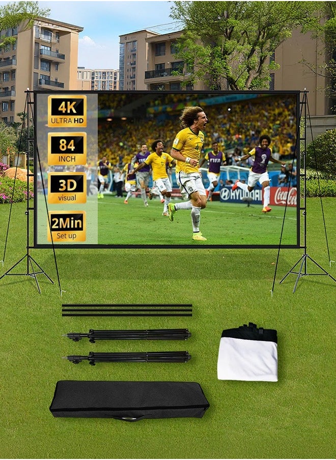 XiuWoo Projector Screen and Stand, 84 Inch Portable Outdoor,16:9 4K 1080p HD Movie,with Carry Bag for Indoor Outdoor Home Theater Camping Foldable Anti Crease  - Image 1