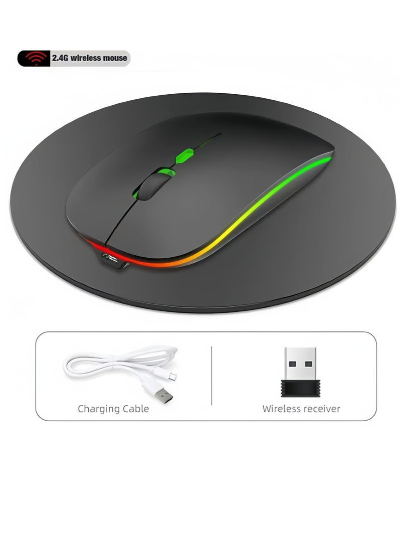 600mAh Wireless Mouse, Bluetooth Mouse, LED Rechargeable Bluetooth Mouse (Bluetooth 5.1+2.4G Wireless) Ultra-Thin/Silent Wireless Mouse for PC MacBook, Laptop, Tablet (Black)  - Image 5