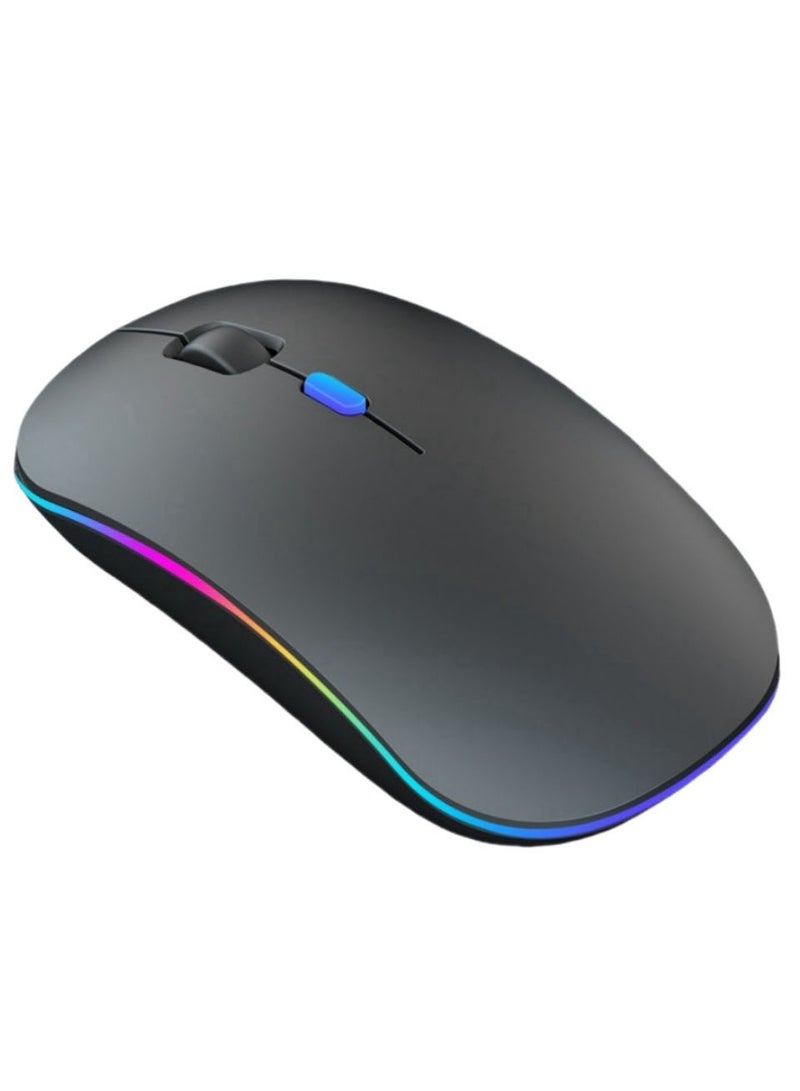 600mAh Wireless Mouse, Bluetooth Mouse, LED Rechargeable Bluetooth Mouse (Bluetooth 5.1+2.4G Wireless) Ultra-Thin/Silent Wireless Mouse for PC MacBook, Laptop, Tablet (Black)  - Image 1