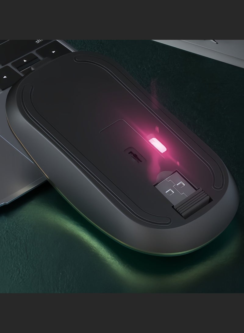 600mAh Wireless Mouse, Bluetooth Mouse, LED Rechargeable Bluetooth Mouse (Bluetooth 5.1+2.4G Wireless) Ultra-Thin/Silent Wireless Mouse for PC MacBook, Laptop, Tablet (Black)  - Image 3