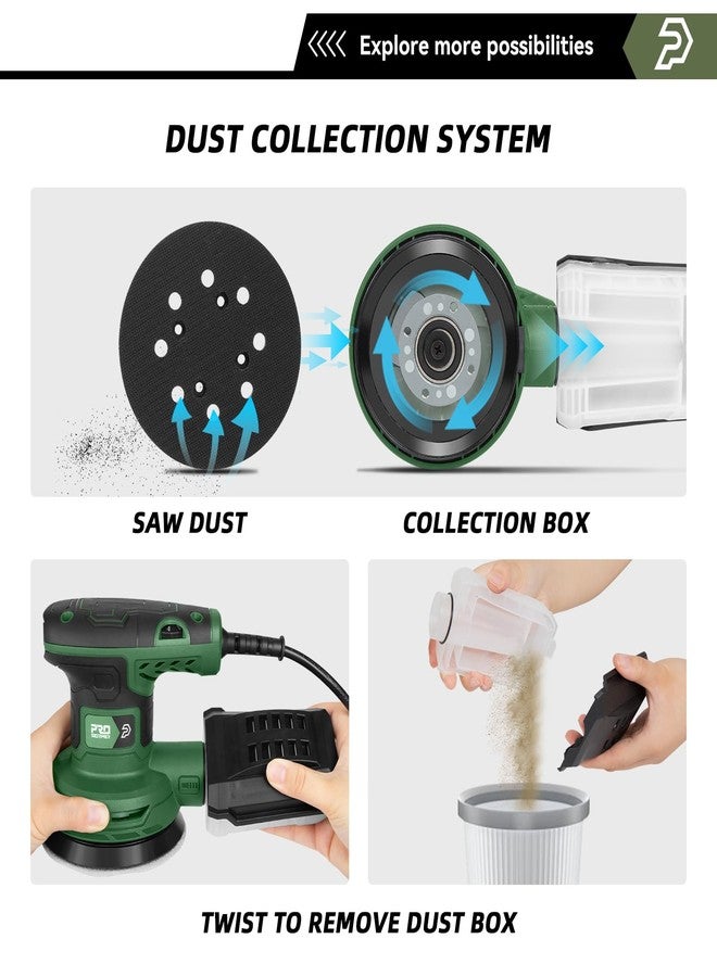 Prostormer 5-Inch Random Orbital Sander with 21PCS Sandpapers, 8000-13000RPM, 2.6AMP Palm Sander with 6 Variable Speeds, Dust Collection For Polishing, Sanding - Image 5