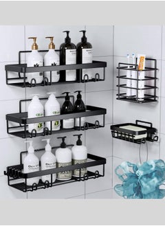 FLOWING 5-Pack Bathroom organizer bathroom shelf, shelf for bathroom, No Drilling Rustproof  Self-Adhesive Shower Shelves for Bathroom Storage, Black  - Image 1
