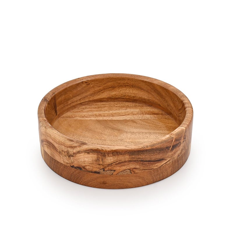 Kimona Decorative Bowl Acacia Wood Hand Carved Home Decor for Dining Table Center, Living Room, Kitchen DÃ©cor (8"x 8" x 2.5") - Image 1