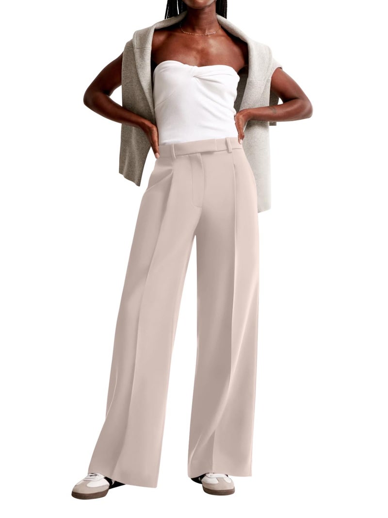 NIMIN Women Wide Leg Pants High Waisted 2026 Dressy Office Work Trousers Business Casual Pants with Pockets Beige - Image 5