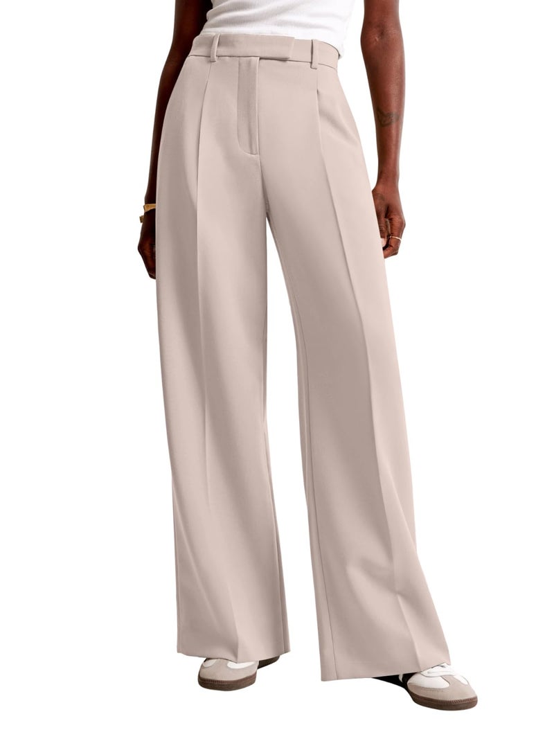 NIMIN Women Wide Leg Pants High Waisted 2026 Dressy Office Work Trousers Business Casual Pants with Pockets Beige - Image 1