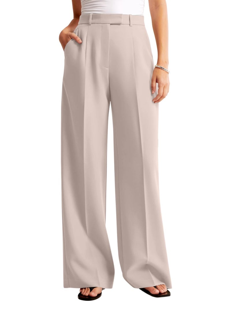 NIMIN Women Wide Leg Pants High Waisted 2026 Dressy Office Work Trousers Business Casual Pants with Pockets Beige - Image 3