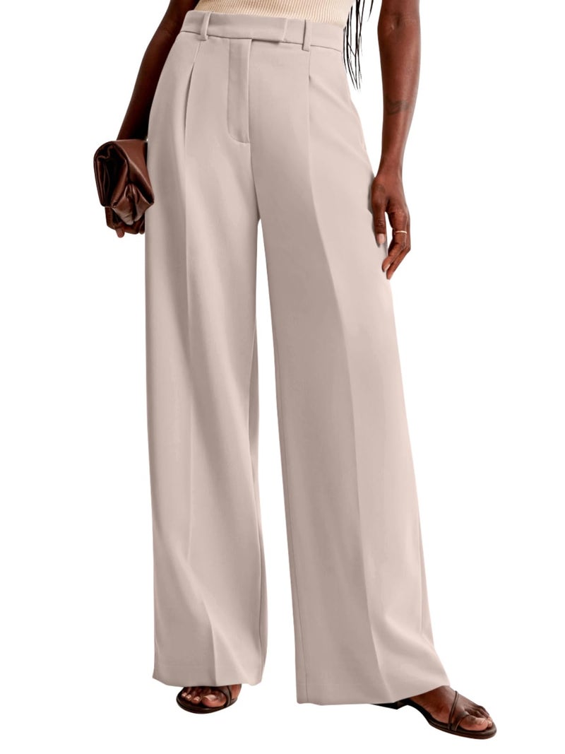 NIMIN Women Wide Leg Pants High Waisted 2026 Dressy Office Work Trousers Business Casual Pants with Pockets Beige - Image 4