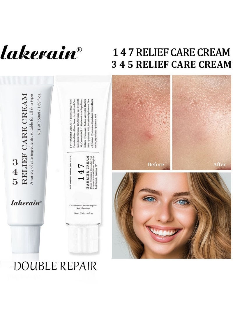 ليكرين كريم 345 ريليف اليومي وكريم 147 مرطب للوجه، عناية مزدوجة لتخفيف العيوب، تهدئة وترطيب البشرة مع النياسيناميد والبانثينول، للعناية بالبشرة لجميع أنواع البشرة (كريم 345 ريليف + كريم 147) - Image 1