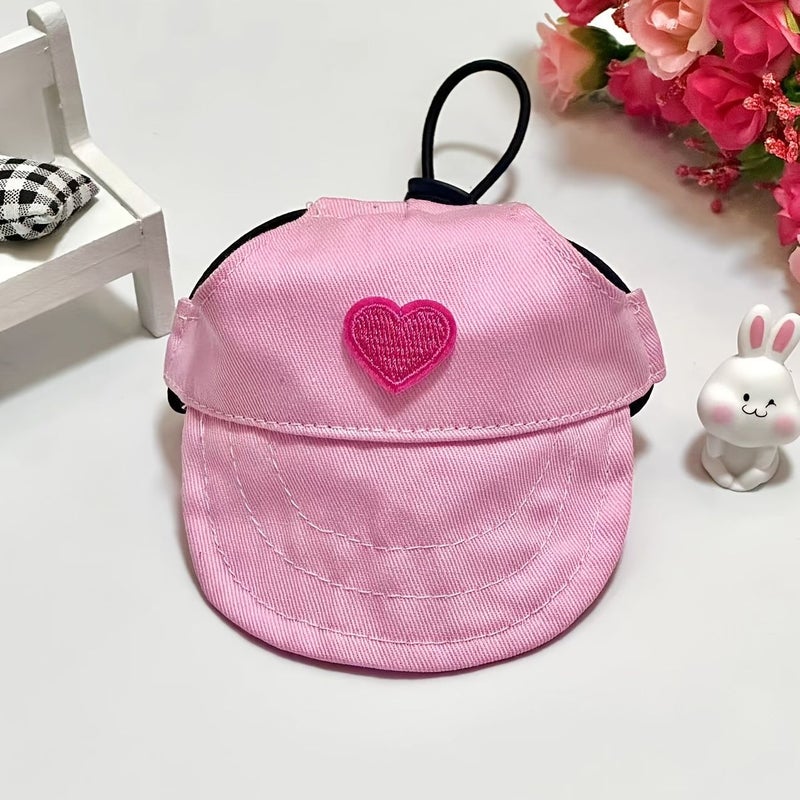 Blue Adjustable Dog Baseball Cap with Heart Pattern Ear Holes For Small Dogs Sun Protection - Image 4