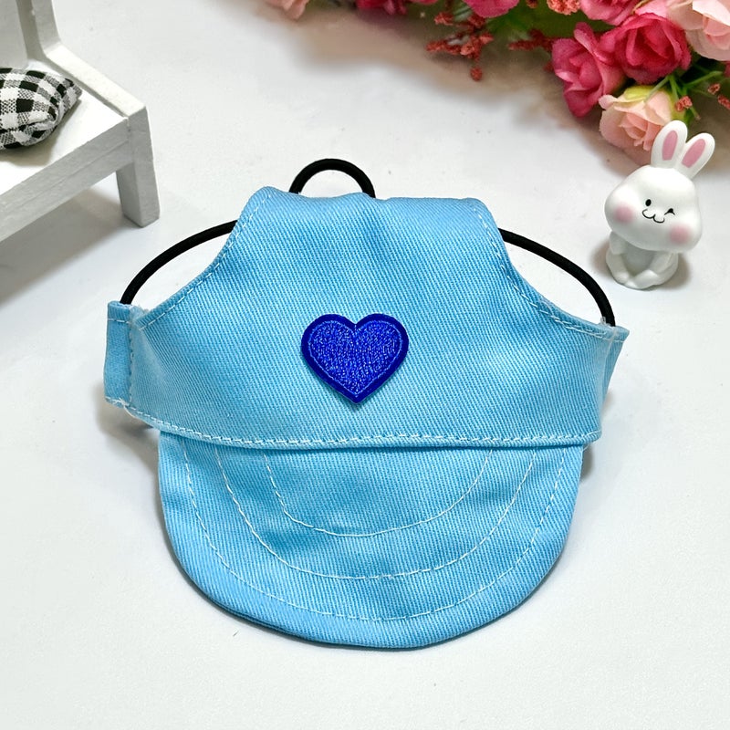 Blue Adjustable Dog Baseball Cap with Heart Pattern Ear Holes For Small Dogs Sun Protection - Image 5
