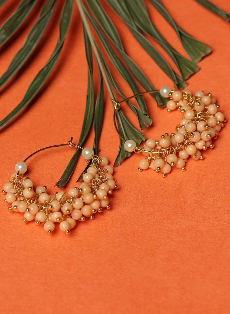 SOHI Orange Beaded Artificial Hoop Earring Jewellery