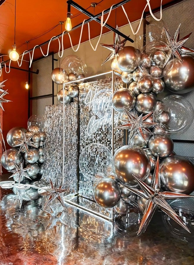 Haolongfa 22 Inch Silver Foil Balloons, 6 Pcs 4D Round Silver Mylar Balloons with Explosion Star Balloon, Metallic Silver New Years Balloon for New Years Eve Party Supplies 2025 - Image 4