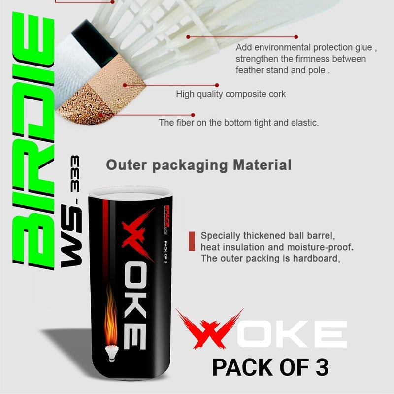 WOKE Birdie Feather Badminton Shuttlecock (Set Of 3Pcs) Ideal For Tournaments,Professional Practice, Indoor/Outdoor Games - White - Image 5