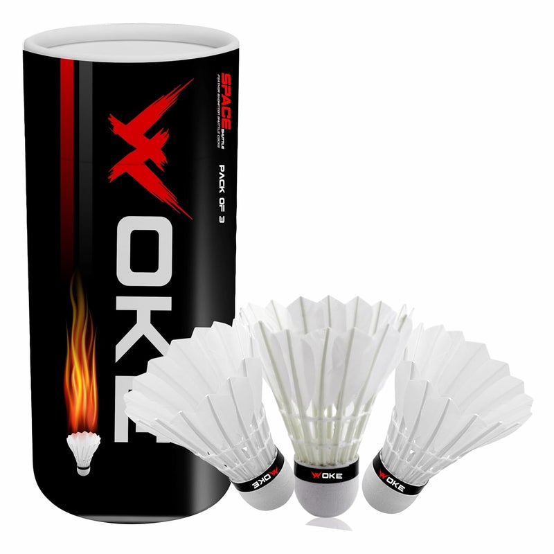 WOKE Birdie Feather Badminton Shuttlecock (Set Of 3Pcs) Ideal For Tournaments,Professional Practice, Indoor/Outdoor Games - White - Image 1