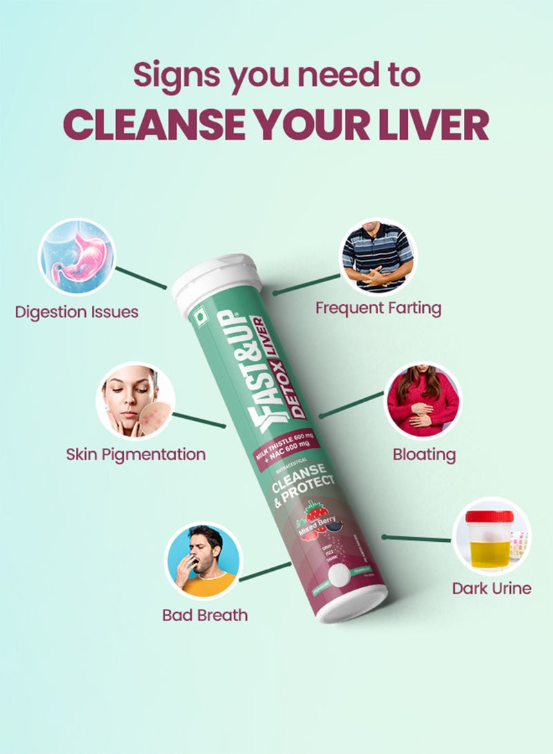 FAST&UP Daily Liver Detox - Detox Your Liver from Toxins - 20 Effervescent Tablets,  Mixed Berry Flavour - Image 3