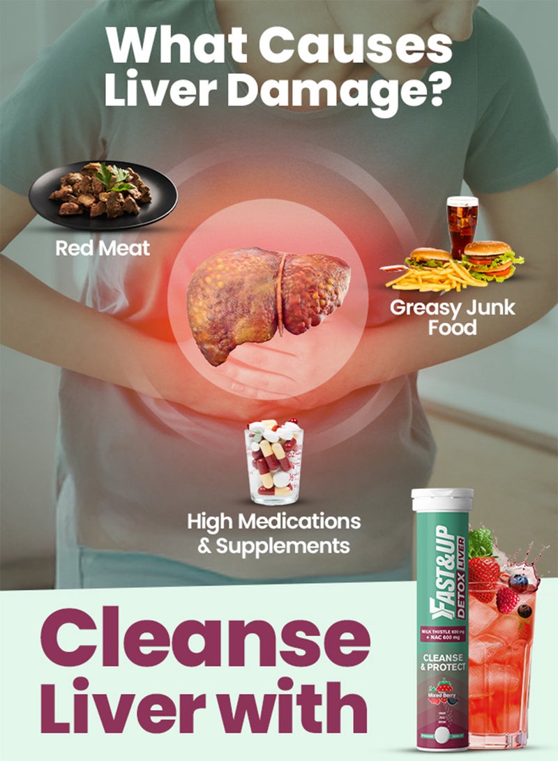 FAST&UP Daily Liver Detox - Detox Your Liver from Toxins - 20 Effervescent Tablets,  Mixed Berry Flavour - Image 4